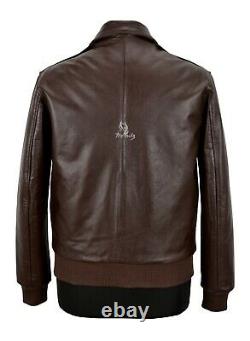 Men's Flight Leather Jacket Brown Cowhide Classic Fashion Bomber Pilot Jacket