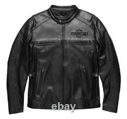 Men's H-D Votary B&S Color blocked Black Leather Motorcycle Jacket