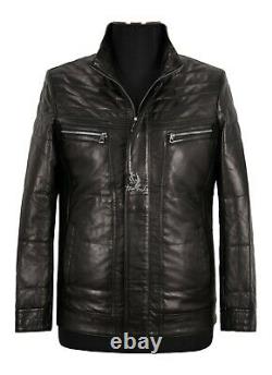 Men's Quilted Leather Jacket Black Napa Semi Veg Leather Winter classic Jacket