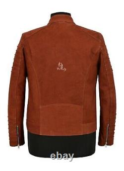 Men's RACER Leather Jacket Chestnut Nubuck Classic Fashion Casual Biker Jacket