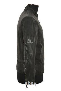 Men's Vintage Effect Leather Jacket Veg Tanned Black Lambskin Soft Casual Jacket
