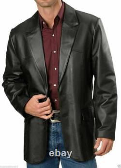 Mens 100% Lambskin Black Leather Blazer Jacket Size S M L XL XXL Custom Fit- 204