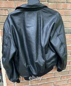 Mens Alpha Industries Size M Black Leather Jacket Coat Bomber Pilot