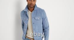 Mens Blue Leather Trucker Jacket Pure Suede Custom Made Size S M L XL 2XL 3XL