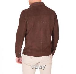 Mens Brown Suede Shirt Leather Trucker Jacket Custom Made Size S M L XL 2XL 3XL