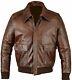 Mens G1 Flight Aviator Distressed Brown Genuine Leather Bomber Jacket