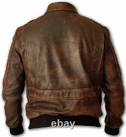 Mens G1 Flight Pilot Aviator Distressed Brown Genuine Leather Bomber Jacket