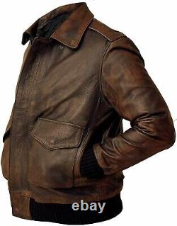 Mens G1 Flight Pilot Aviator Distressed Brown Genuine Leather Bomber Jacket