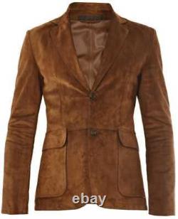 Mens Genuine Lambskin Suede Leather Blazer Coat Jacket Solid Slim fit Blazer USA