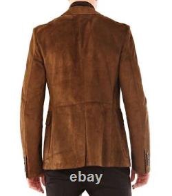 Mens Genuine Lambskin Suede Leather Blazer Coat Jacket Solid Slim fit Blazer USA