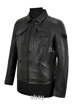 Mens Leather Jacket Black Veg Tanned Vintage Washed Effect 70's Leather Jacket