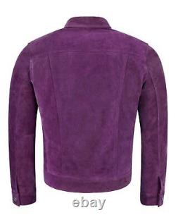 Mens Purple Leather Trucker Jacket Pure Suede Custom Made Size S M L XL 2XL 3XL