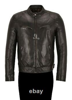 Mens Real Leather Jacket Chocolate Brown Napa Classic Casual Fashion Biker Style