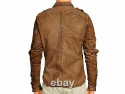 Mens Shirt Jacket Brown Real Soft Genuine Waxed Leather Shirt