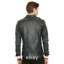 Mens Shirt Jacket Real Soft Genuine Lambskin Waxed Leather Vintage Shirt SlimFit