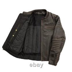 Motorbike Black Leather Jacket Men's Classic With Armored pockets Motorcycle