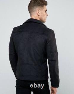 Motorcycle Leather Jacket for Men Black Pure Suede Slim Fit Biker Custom Made