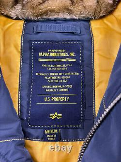 N3B Air Crew Alpha Industries Flight Jacket Parka USAF Fur Lined Hood Coat Men M