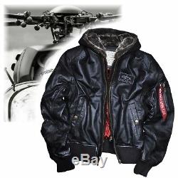 New Alpha Industries MA-1 D-Tec Black genuine Leather Bomber Pilot Jacket origin