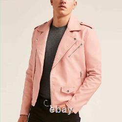 Pink Leather Jacket Men New Lambskin Biker Jacket Size S M L XL XXL Custom Made