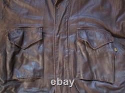 RARE ALPHA INDUSTRIES USA brown leather US Army M65 M 65 COAT FIELD jacket M