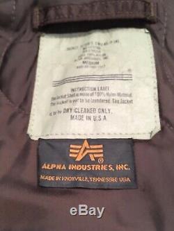 RARE Alpha Industries CWU-45/P Flyers Jacket Medium Brown Bomber USA Vintage