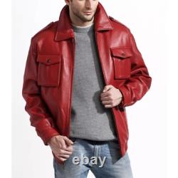 Red Leather Jacket Men Moto Pure Lambskin Biker Size S M L XL XXL Custom 082