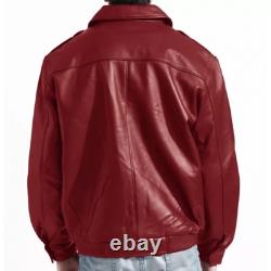 Red Leather Jacket Men Moto Pure Lambskin Biker Size S M L XL XXL Custom 082