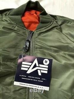 USAF MA1 Flyers Jacket By Alpha Industries Made In USA Green Medium New