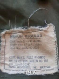 Vintage 1969 M65 Field Jacket ALPHA INDUSTRIES Vietnam War Era MEDIUM REGULAR