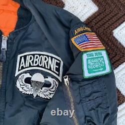 Vintage 1970s Alpha Industries USAF MA-1 Reversible Jacket Military Patches Sz M