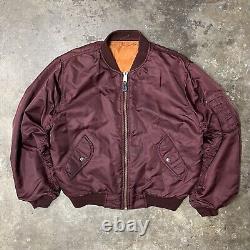 Vintage 80s HAL Burgundy Bomber Flight Jacket Satin Cargo Alpha Industries Sz M