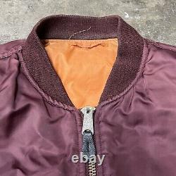 Vintage 80s HAL Burgundy Bomber Flight Jacket Satin Cargo Alpha Industries Sz M