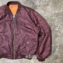 Vintage 80s HAL Burgundy Bomber Flight Jacket Satin Cargo Alpha Industries Sz M