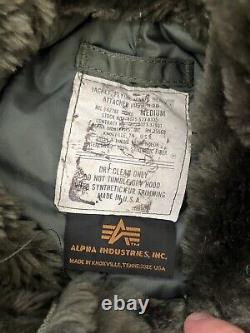 Vintage 80s Military Alpha Industries N-2B Parka M Green Jacket Fur Zip Hood