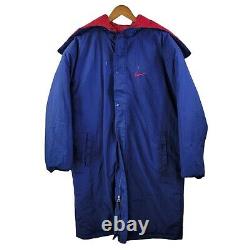 Vintage 90s Nike Long Insulated Hooded Parka Coat Mens Size Medium Logo blue red