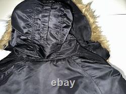 Vintage Alpha Industries Heavy Duty Black Parka Jacket with Faux Fur Hood. N-3B