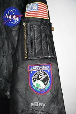 Vintage NASA Alpha Industries Black Leather Bomber Aviator Jacket Men's Medium