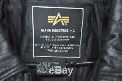 Vintage NASA Alpha Industries Black Leather Bomber Aviator Jacket Men's Medium