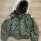 Vintage Usaf N-2b Alpha Flight Jacket M Green Hooded Military Bomber Patches