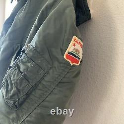 Vintage USAF N-2B Alpha Flight Jacket M Green Hooded Military Bomber Patches