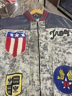 Vintage World Of Troop Leather Alpha Bomber Varsity Jacket Large Patch