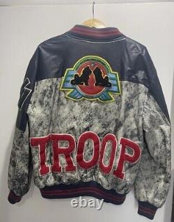 Vintage World Of Troop Leather Alpha Bomber Varsity Jacket Large Patch