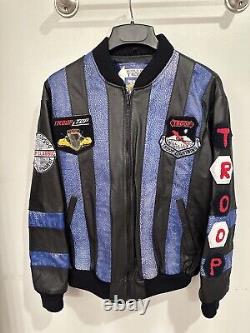 Vtg 80s World of Troop LL Cool J Leather Bomber Jacket sz M Hip Hop Frat Alpha