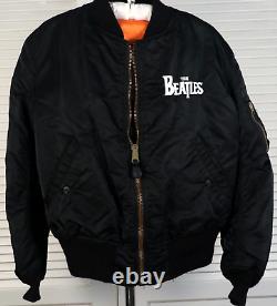 Vtg. Alpha Ind. Beatles Black MED Reversible Zip MA-1 Fighter Pilot Bomber Jacket