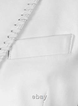 White Leather Blazer Men Pure Lambskin Coat Jacket 2 Button Size S M L XL XXL