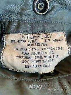 1968 Alpha Industries Inc. Ma-1 Taille Homme M Usaf Military Flight Bomber Jacket