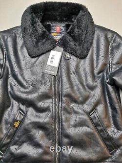 ALPHA INDUSTRIES Veste en cuir synthétique Shearling pour homme taille M UK B3 FL (BNWT) Noir Rare