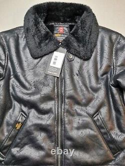 ALPHA INDUSTRIES Veste en cuir synthétique Shearling pour homme taille M UK B3 FL (BNWT) Noir Rare