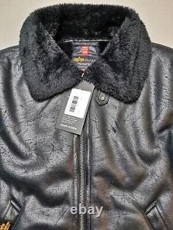 ALPHA INDUSTRIES Veste en cuir synthétique Shearling pour homme taille M UK B3 FL (BNWT) Noir Rare